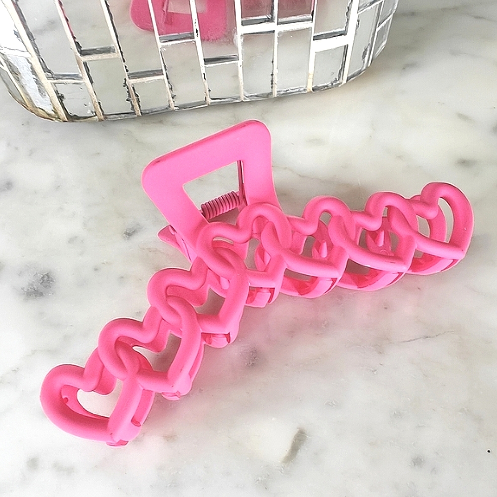 Hot Pink Hollow Hearts Large Claw Hair Clip